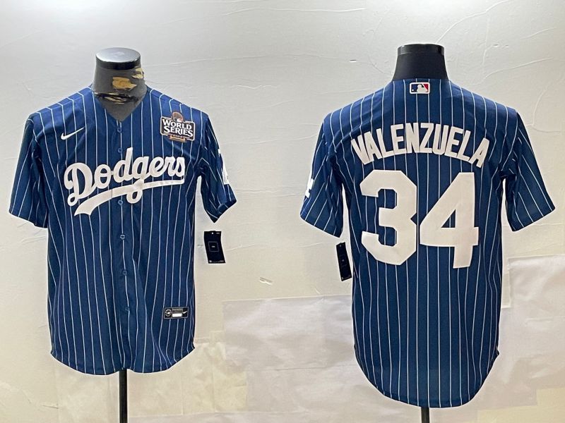 Men Los Angeles Dodgers 34 Valenzuela Blue Stripe Game 2024 Nike MLB Jersey style 11206